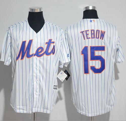 Mets #15 Tim Tebow White(Blue Strip) New Cool Base Stitched MLB Jersey